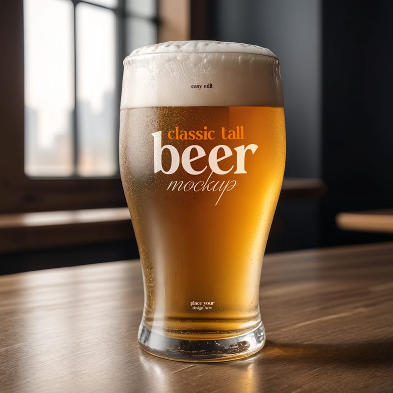 Classic Tall Beer Pint Glass Mockup PSD