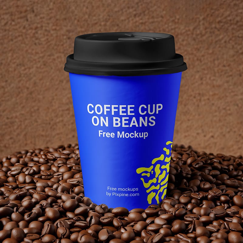 Coffee Cup on Beans Mockup PSD