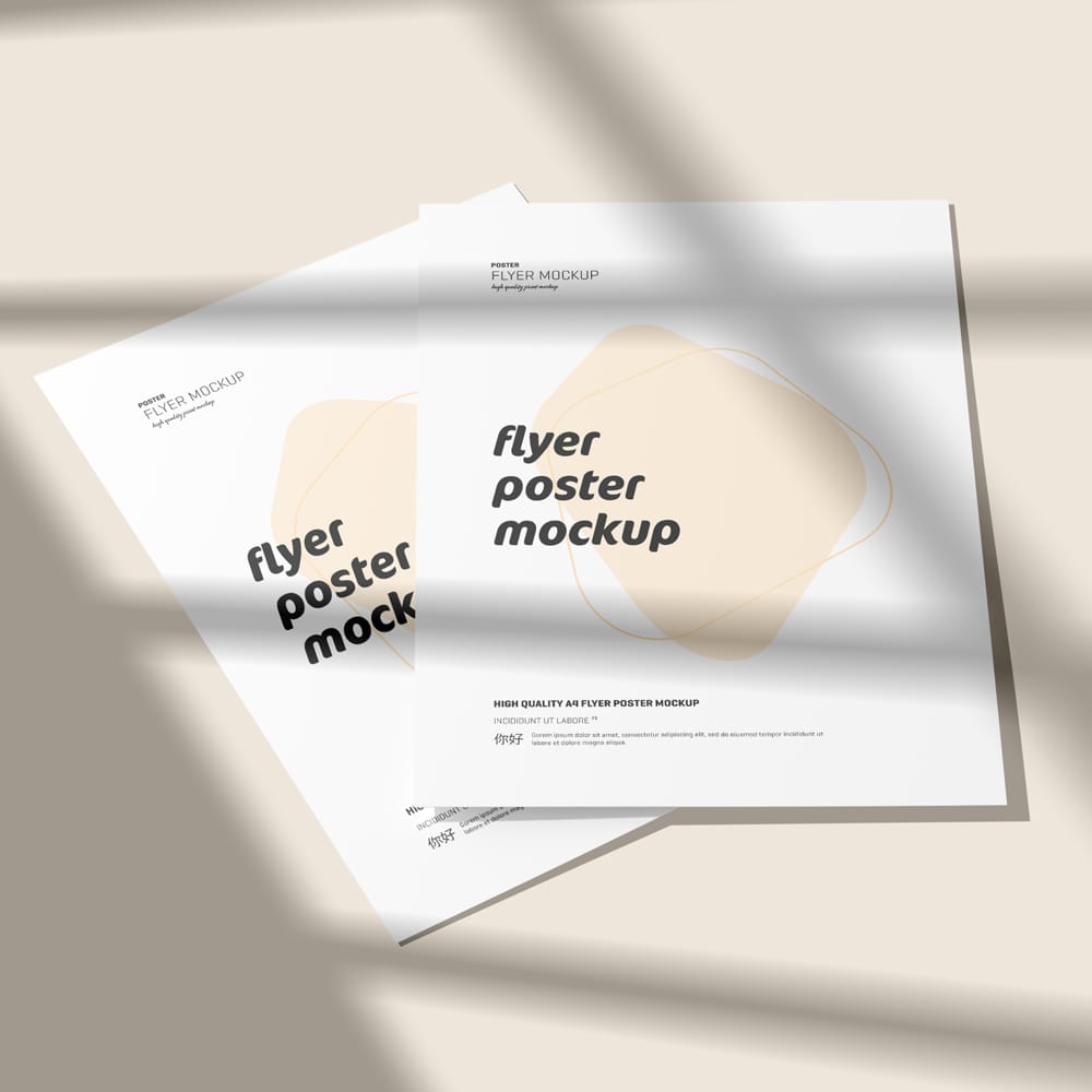 Free A4 Flyer Poster Mockup With Shadow Overlay PSD