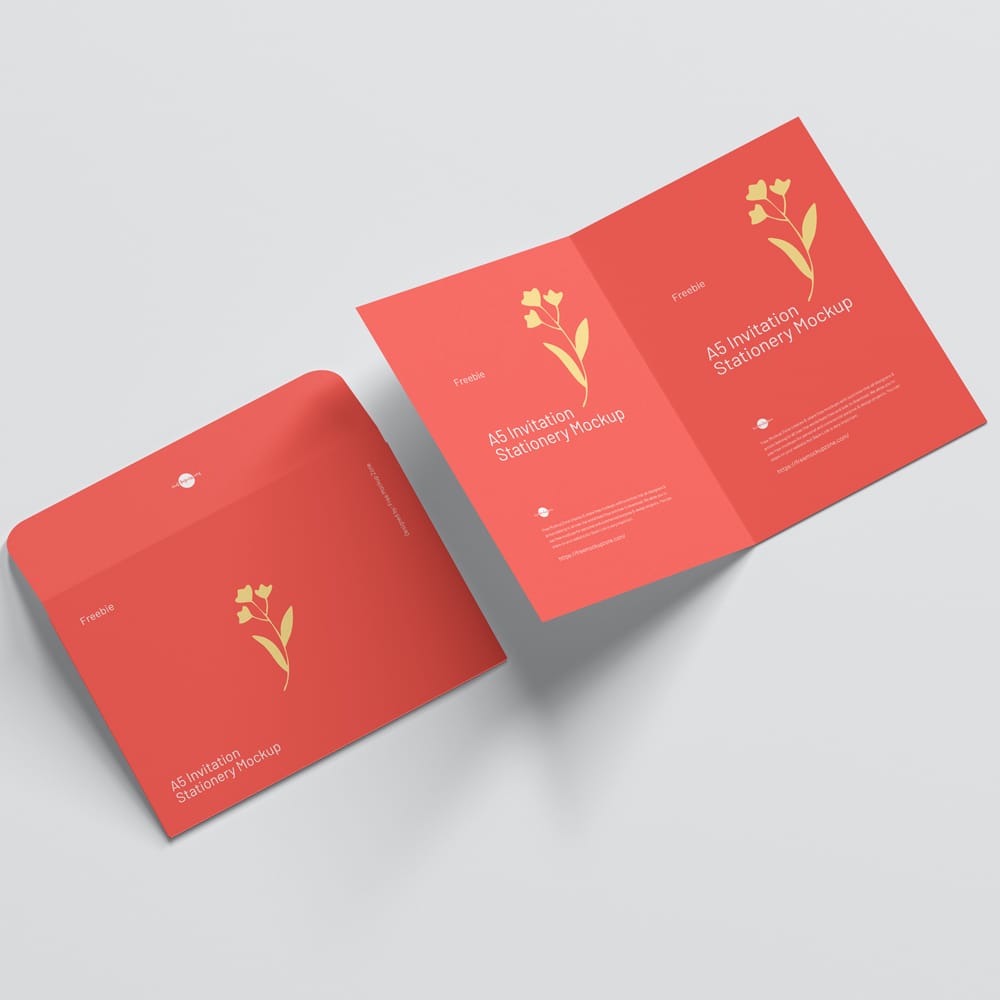 Free A5 Invitation Stationery Mockup PSD