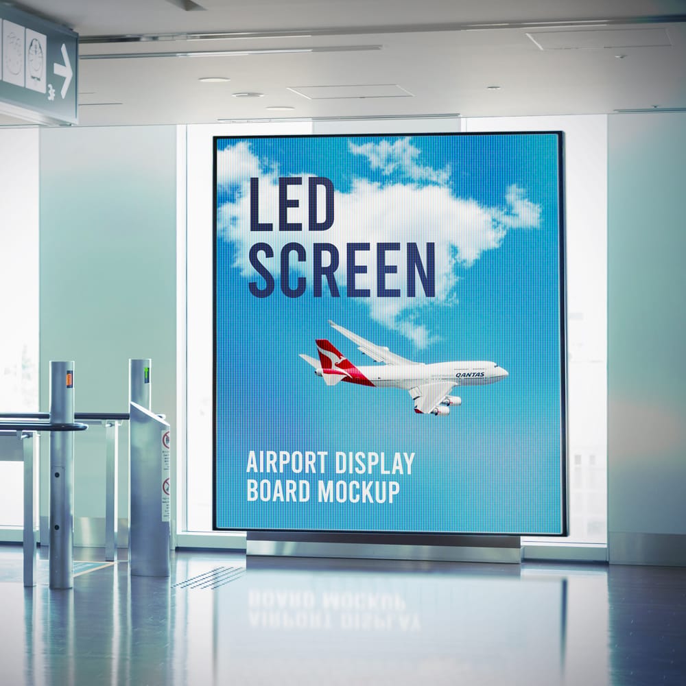 Free Airport LED Screen Advertising Display Board Mockup PSD