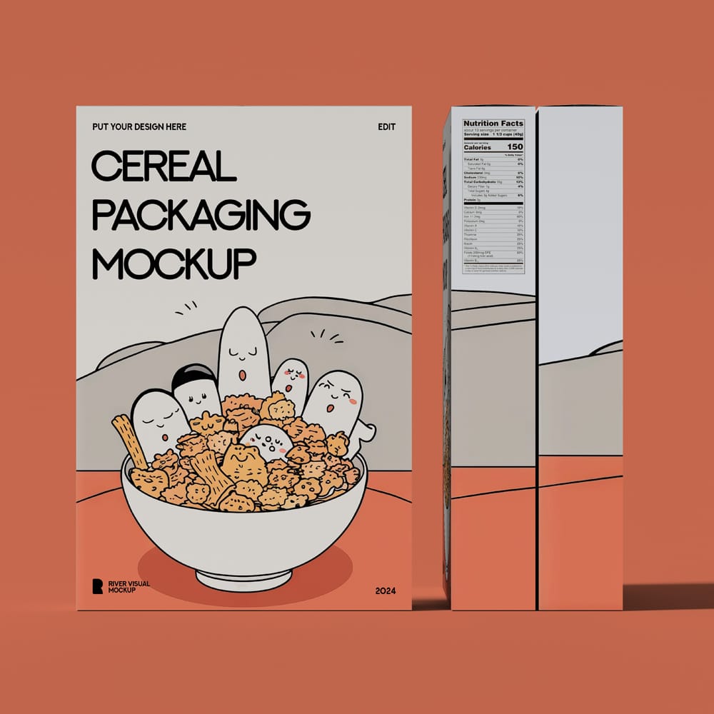 Free Cereal Box Packaging Mockup PSD