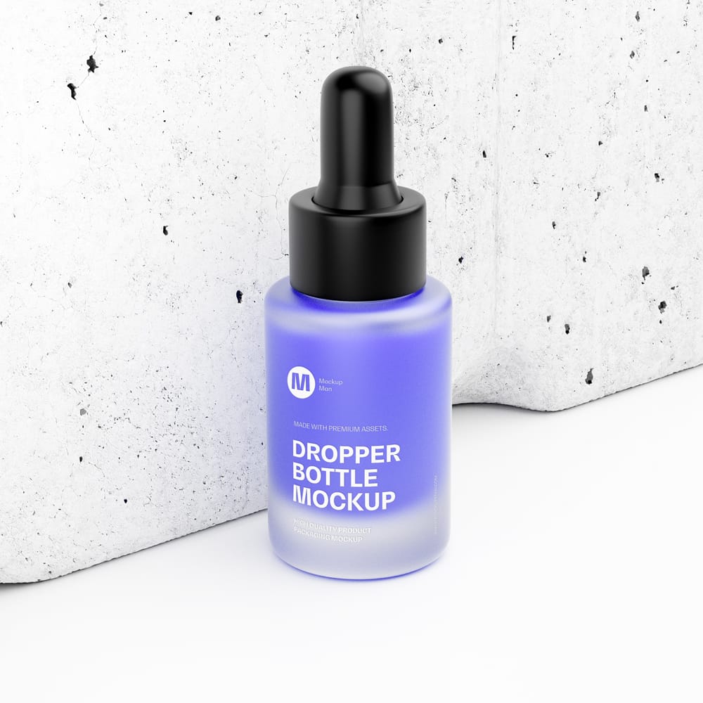 Free Cosmetics Dropper Bottle Mockup with Stone PSD