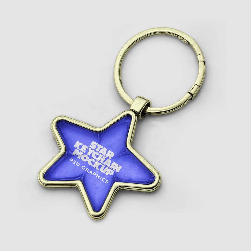 Free Glossy Star Keychain Mockup PSD