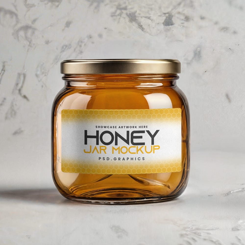 Free Honey Glass Jar Mockup PSD