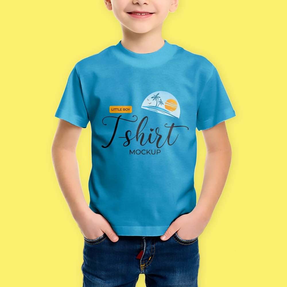 Free Little Boy T-Shirt Mockup PSD