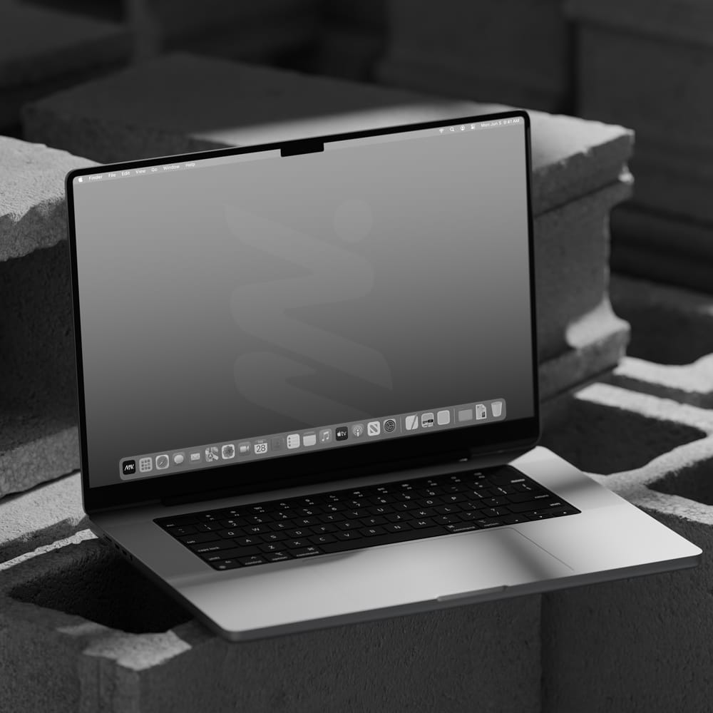 Free Macbook Pro Mockup On Bricks PSD