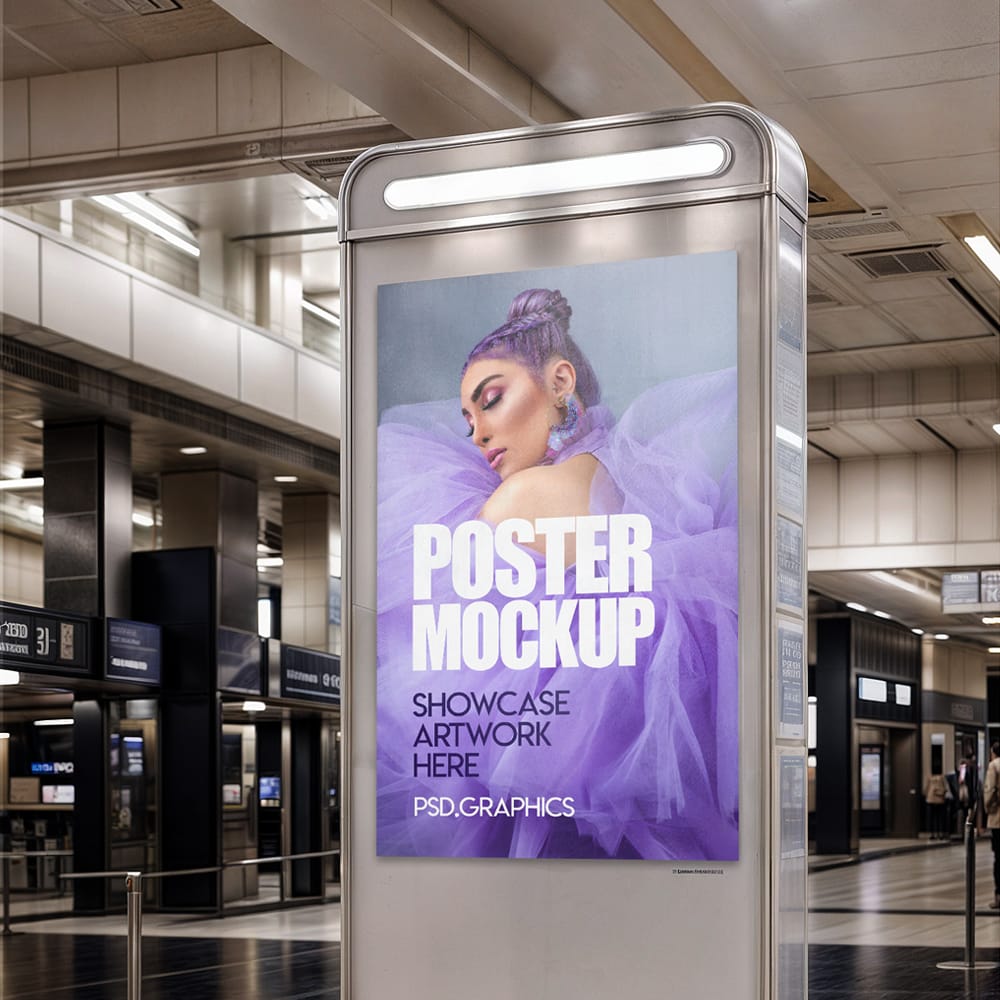 Free Metro Station Poster Billboard Mockup PSD