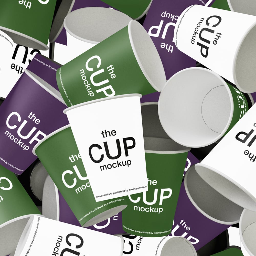 Free Mixed Coffee Cups Mockup PSD