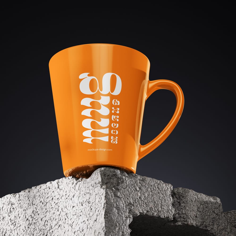 Free Mug on Concrete Brick Mockup PSD