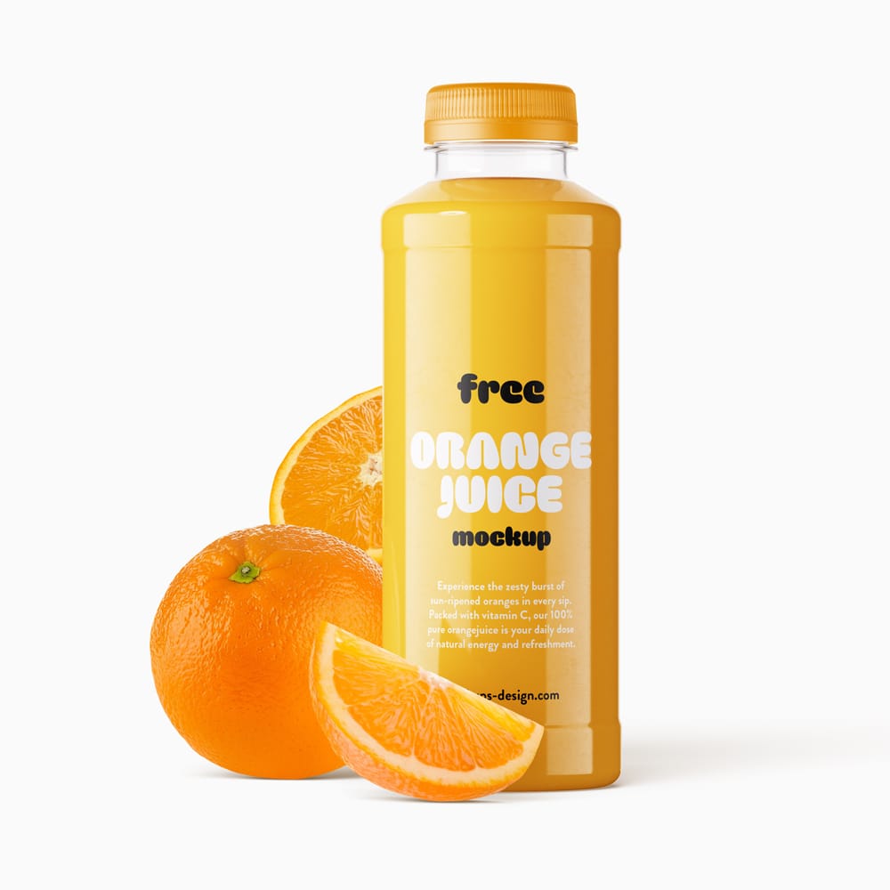 Free Orange Juice Bottle Mockup PSD