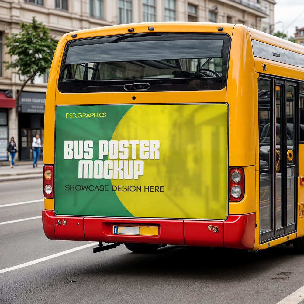 Free Poster Advertising on Bus Mockup PSD