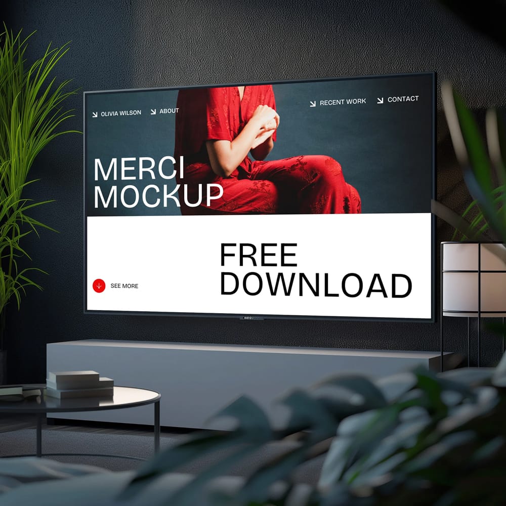 Free Smart Tv on Living Room Mockup PSD