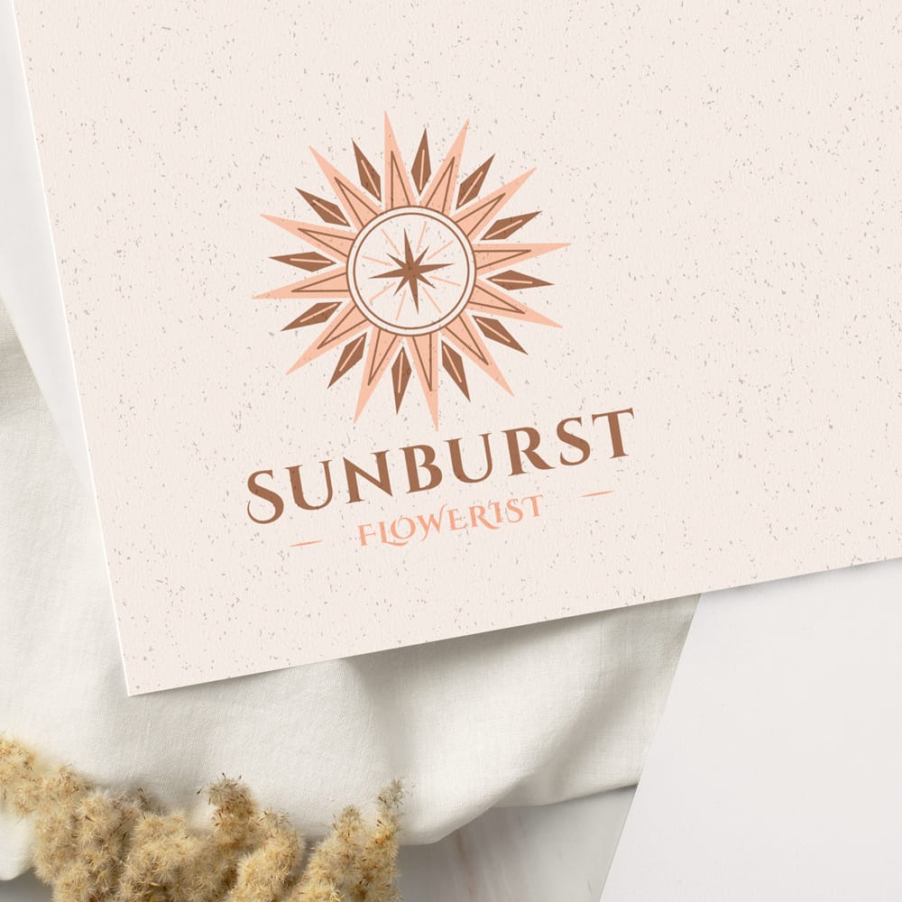 Free Sunburst Flowerist Paper Logo Mockup PSD