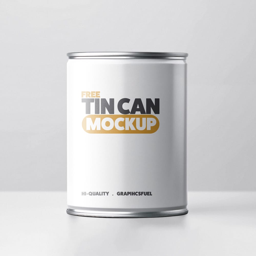 Free Tin Can Packaging Mockup Template PSD