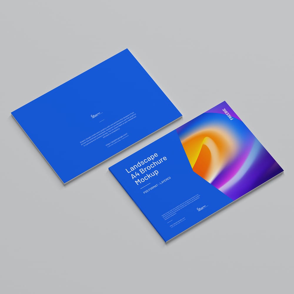 Free Title and Back Landscape A4 Brochure Mockup PSD