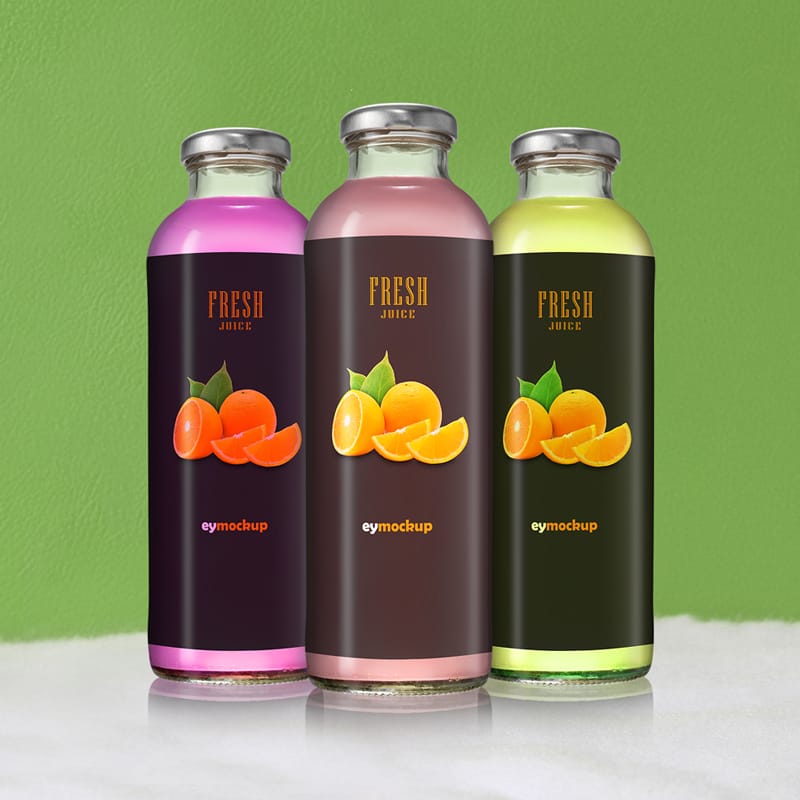 Glass Juice Bottle Mockup PSD