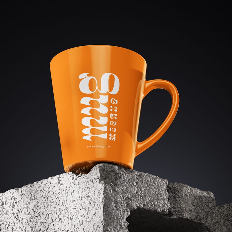 Mug on Concrete Brick Mockup PSD