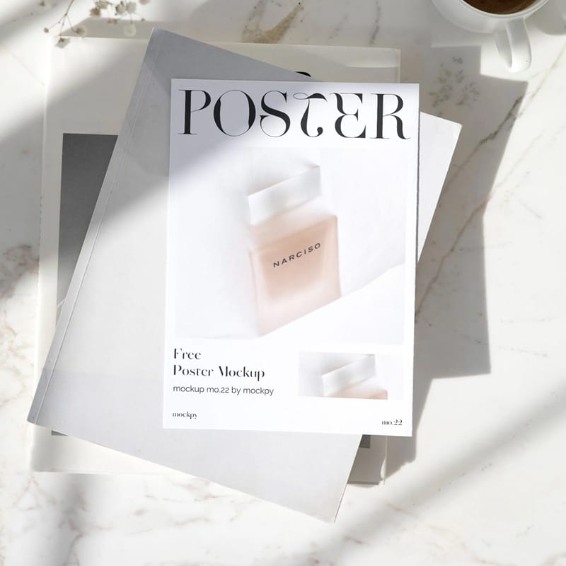 Poster On Books Mockup PSD