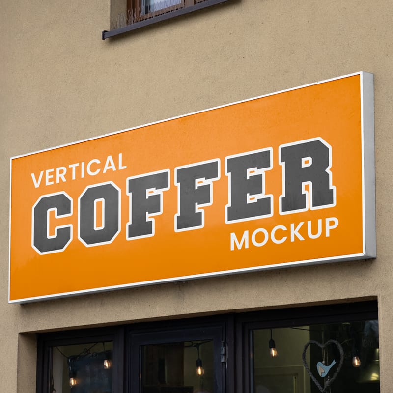 Rectangle Signage on Wall Mockup PSD