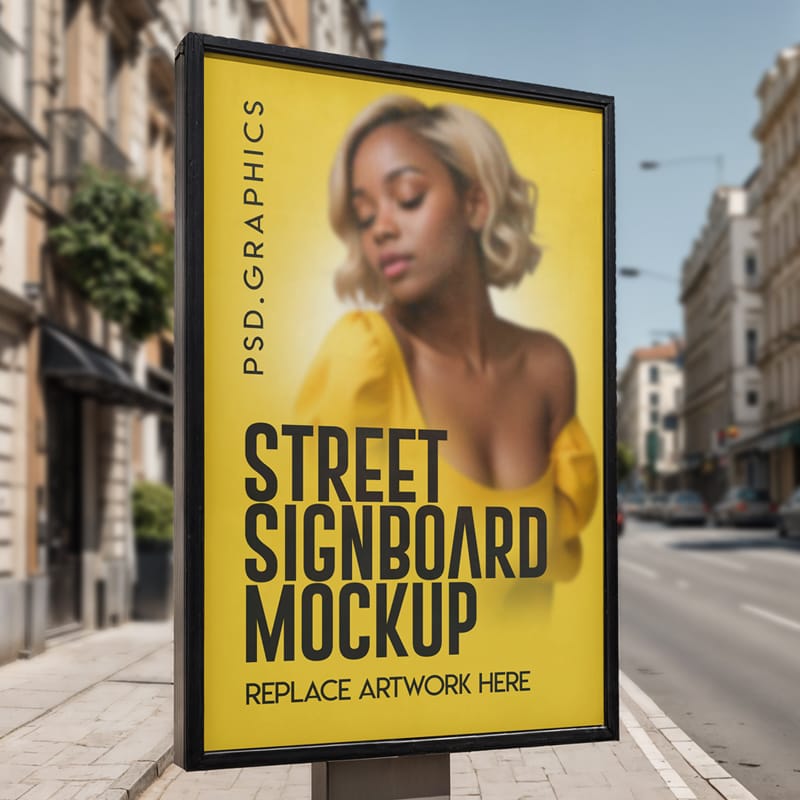 Street Advertisement Poster Signboard Mockup PSD