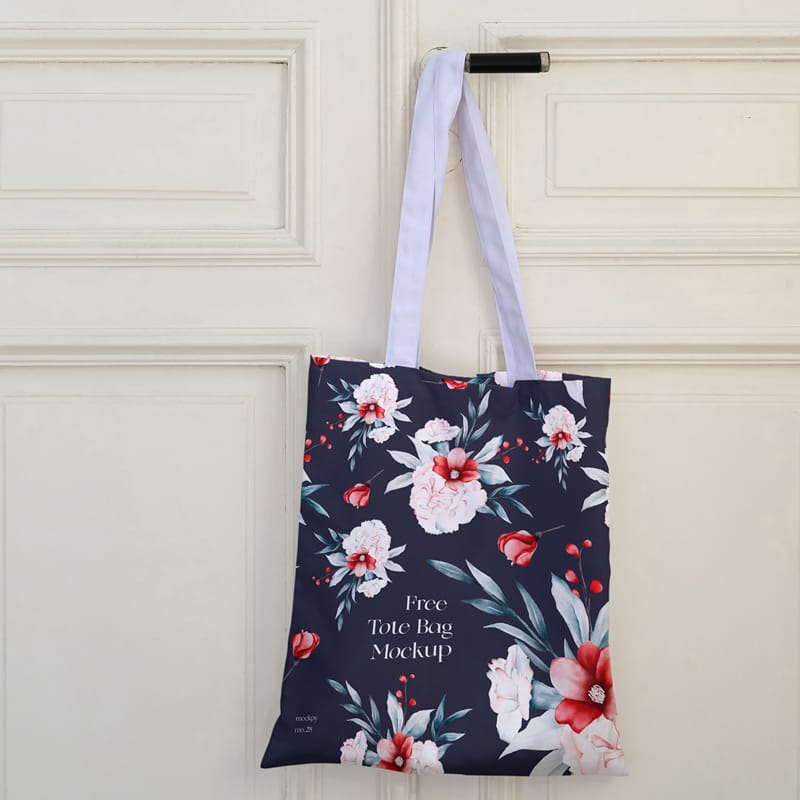 Tote Bag On Door Handle Mockup PSD