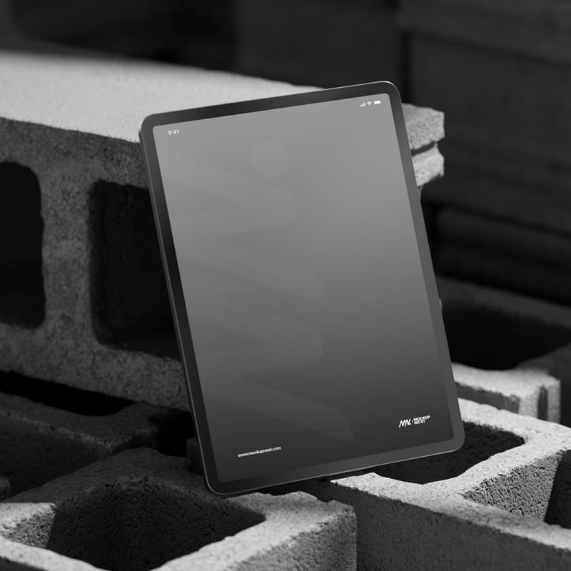iPad Pro Mockup on a Brick Background PSD