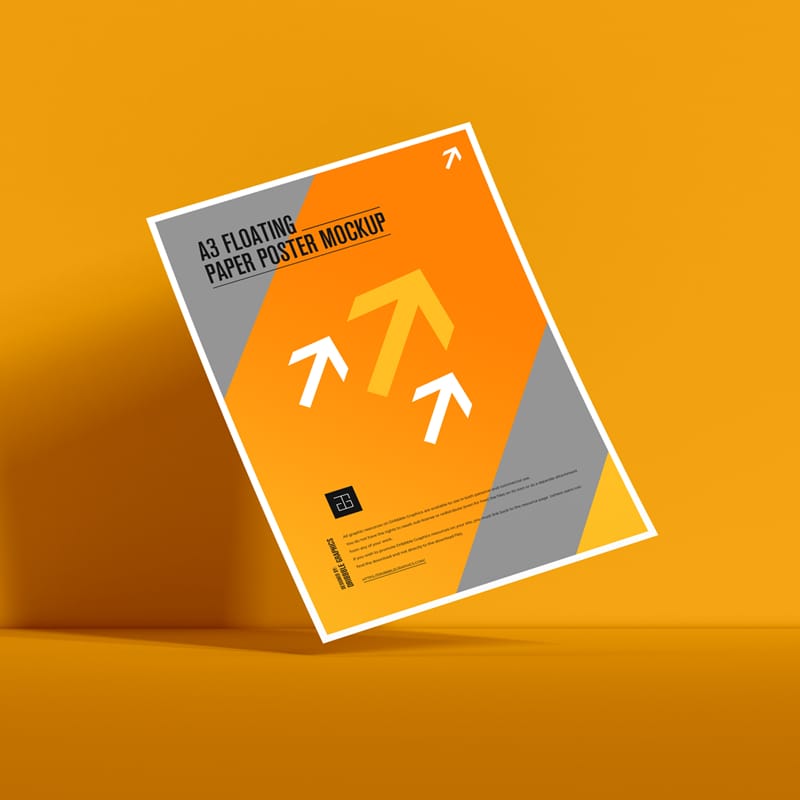 A3 Floating Paper Poster Mockup PSD