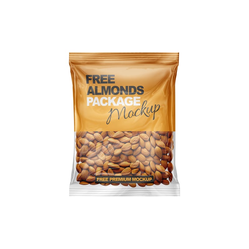Almonds Clear Plastic Pouch Mockup PSD