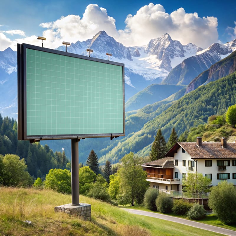 Billboard with Mountain Background Mockup PSD
