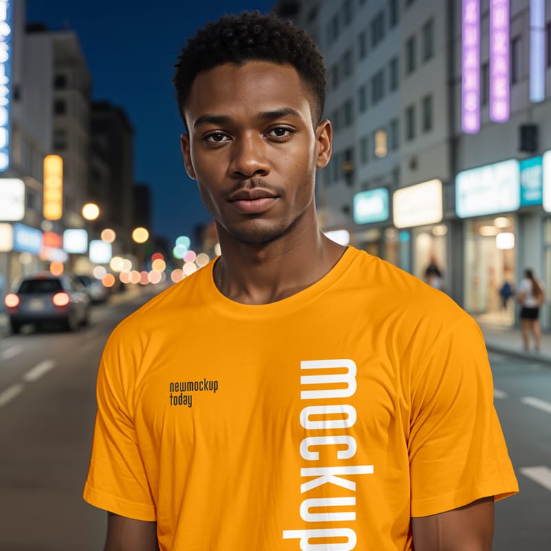 Black Man T-Shirt Mockup PSD