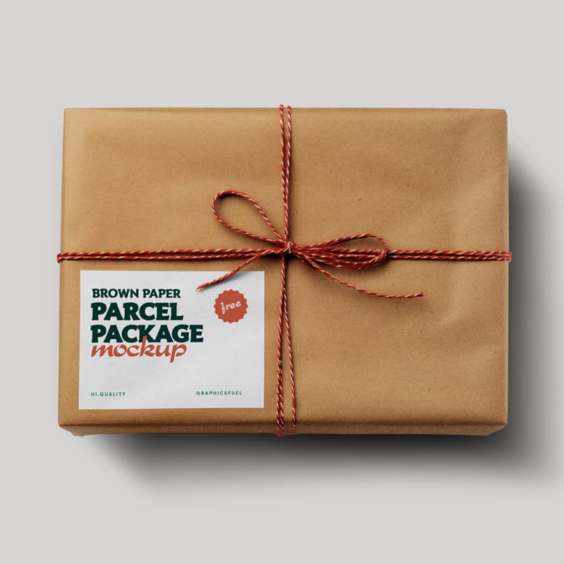 Brown Paper Parcel Package Mockup PSD