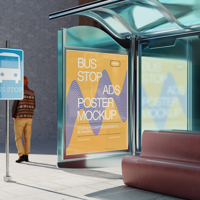 Bus Stop Poster Mockup Design PSD