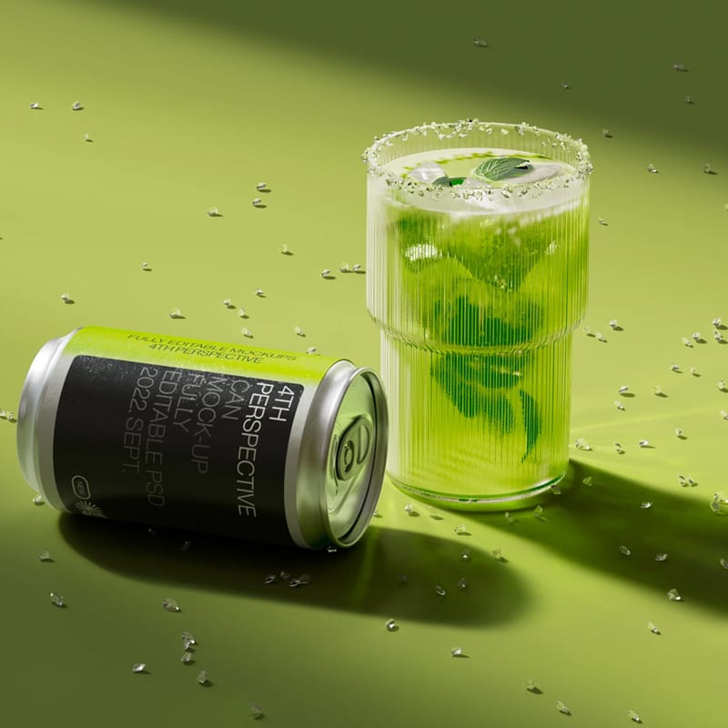 Can Bottle Mockup with Glass PSD