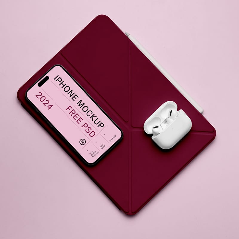 Device with Accessories Mockups PSD