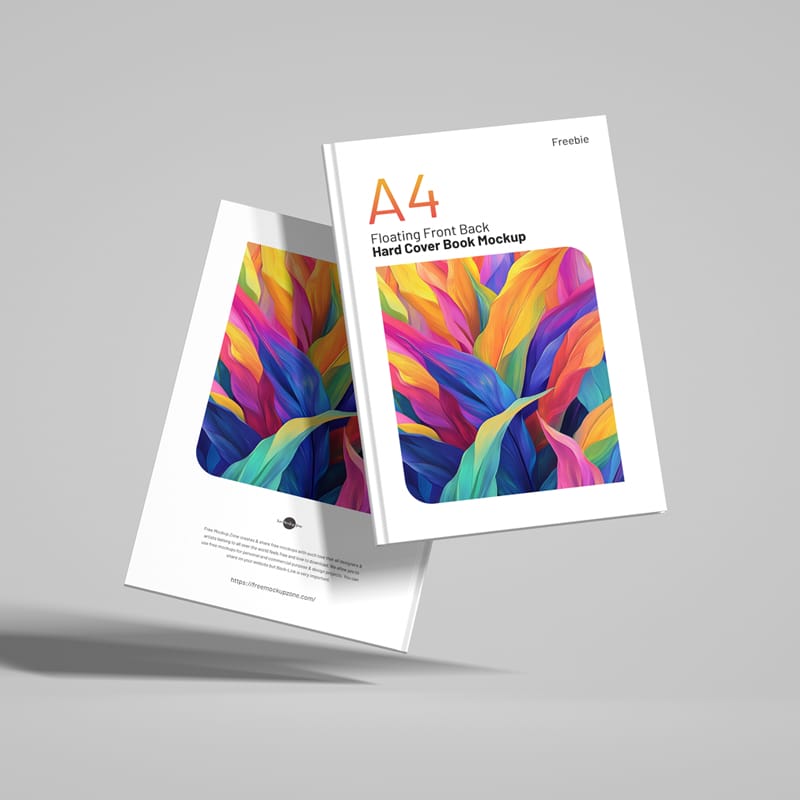 Floating Front Back Hard Cover Book Mockup PSD