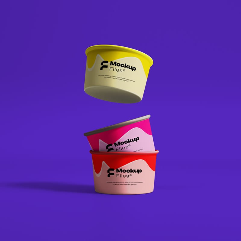Floating Paper Ice Cream Cups Mockup PSD