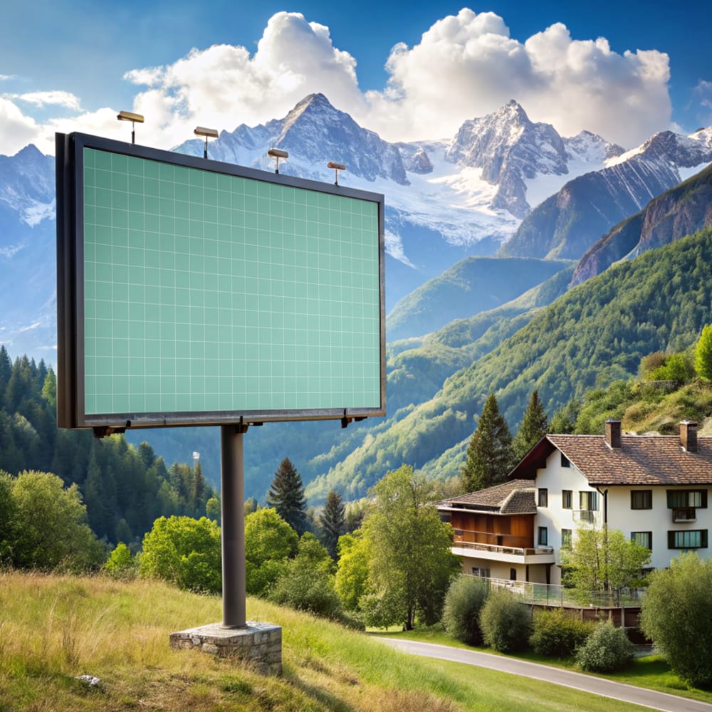 Free Billboard with Mountain Background Mockup PSD