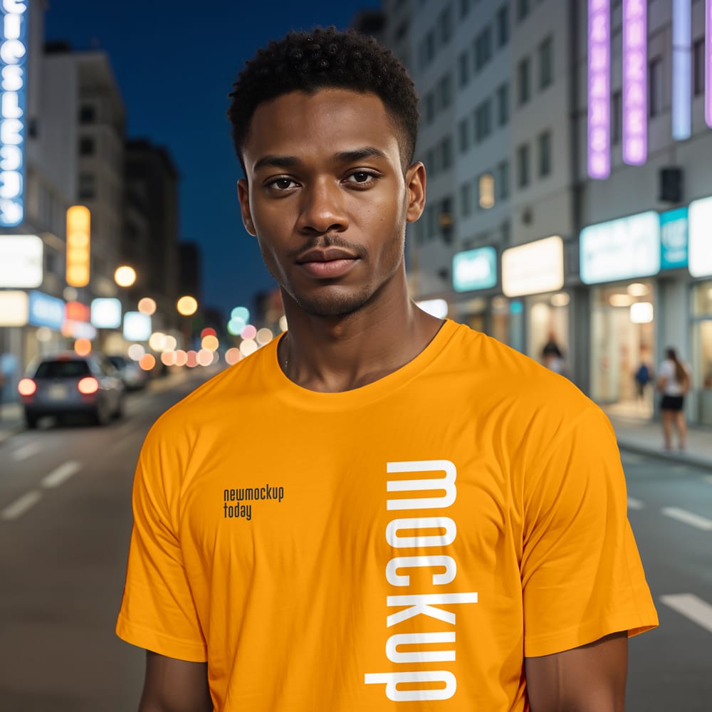 Free Black Man T-Shirt Mockup PSD