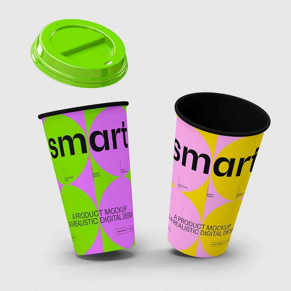 Free Bright Paper Cup Packaging Mockup PSD