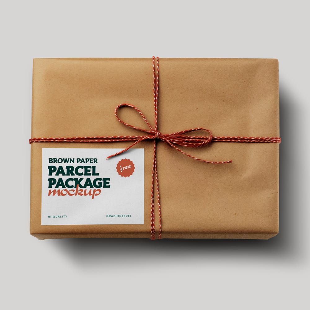 Free Brown Paper Parcel Package Mockup PSD