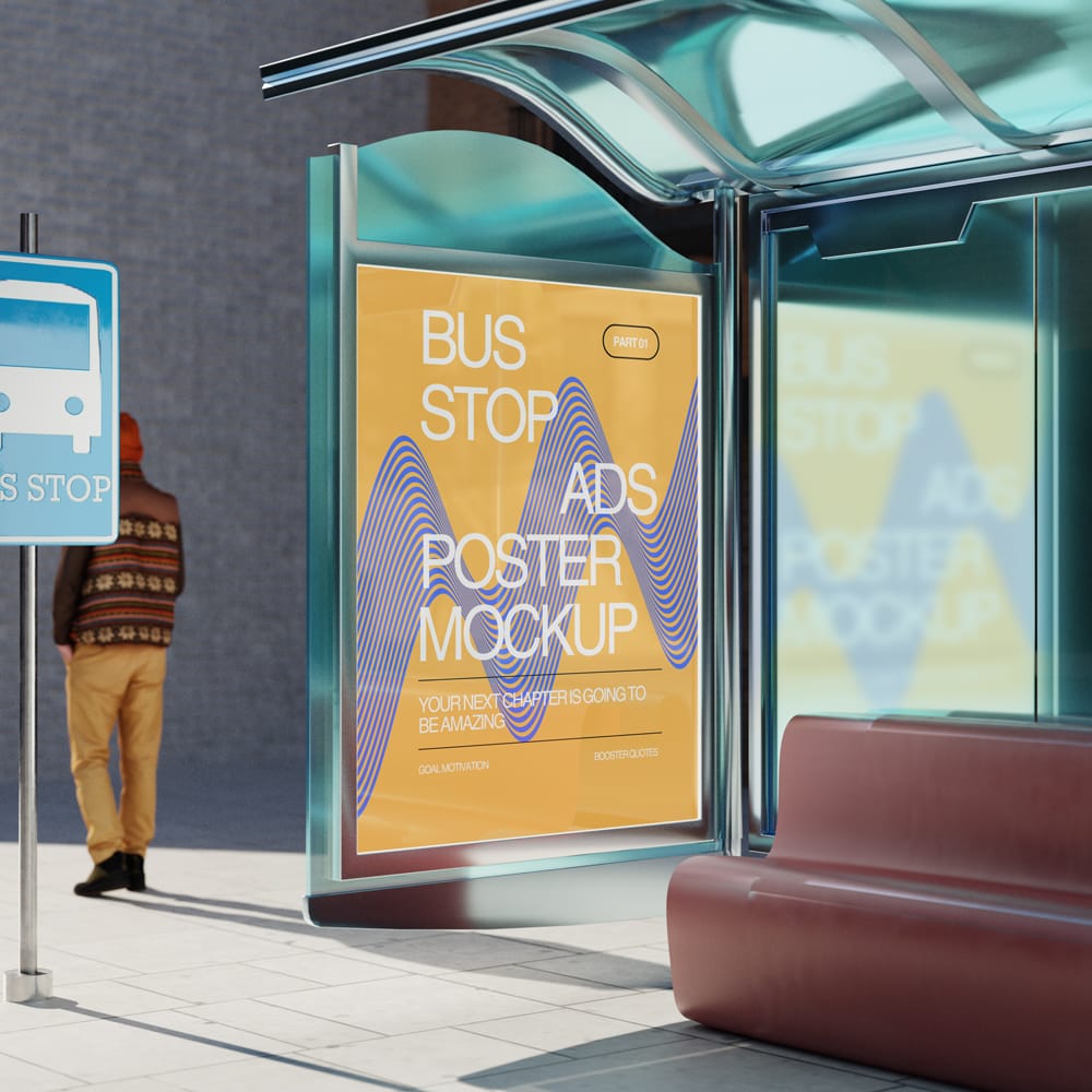 Free Bus Stop Poster Mockup Design PSD