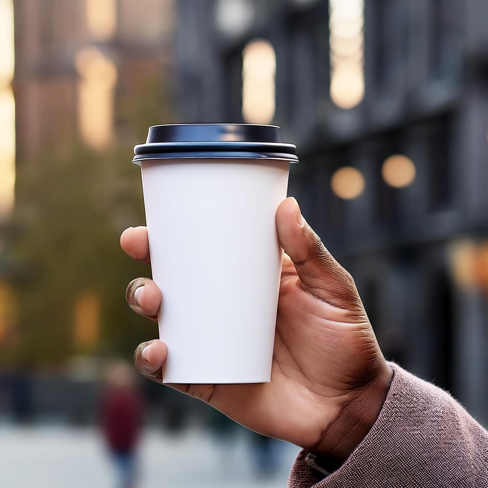 Free Coffee Cup on Hand Mockup PSD