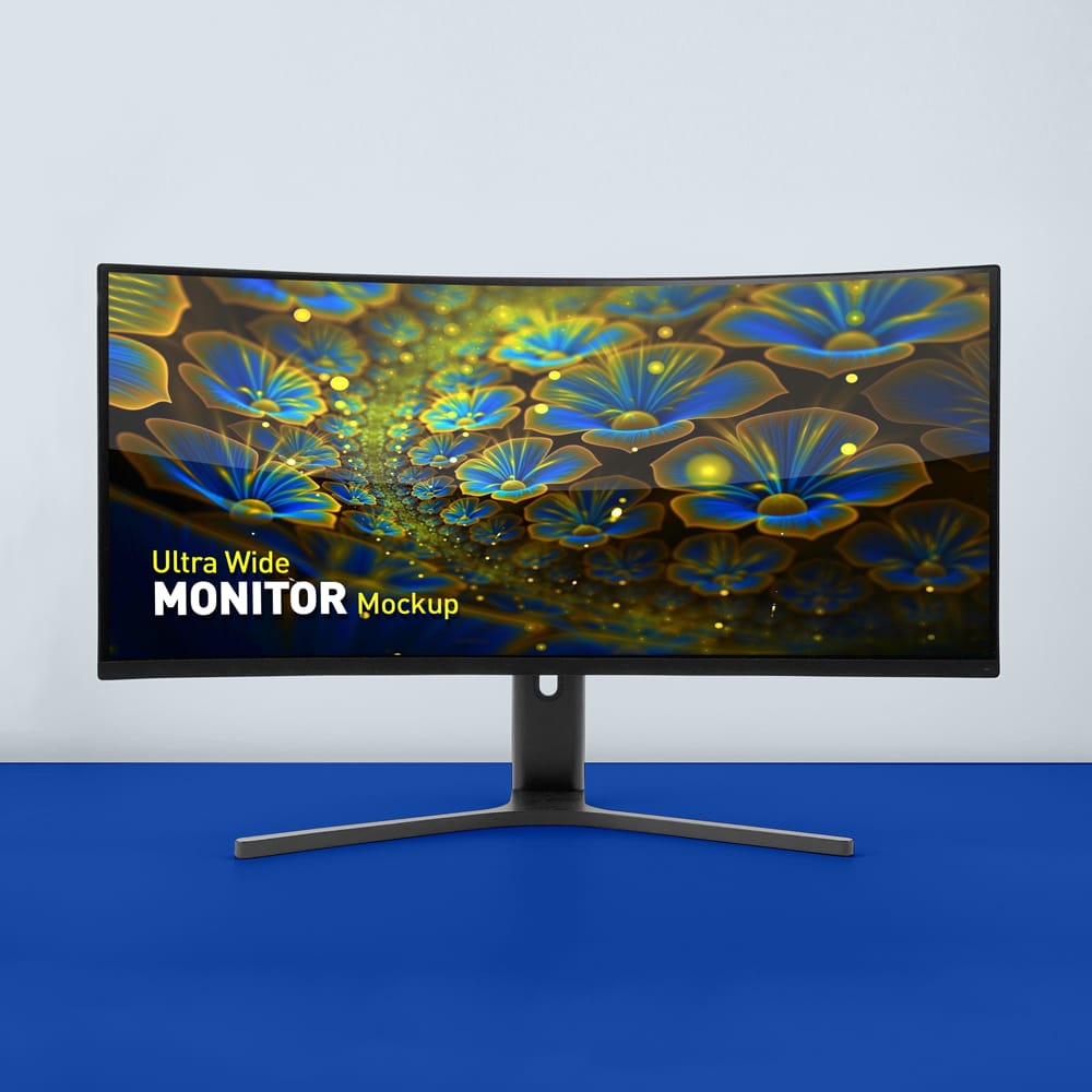 Free Curved LED Screen Monitor Mockup PSD