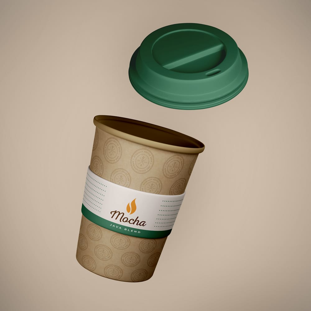 Free Floating Paper Coffee Cup Mockup PSD