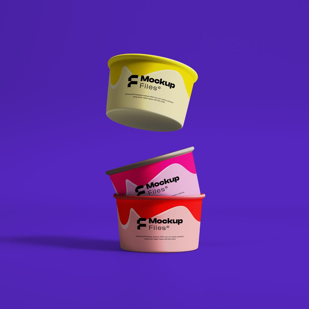 Free Floating Paper Ice Cream Cups Mockup PSD