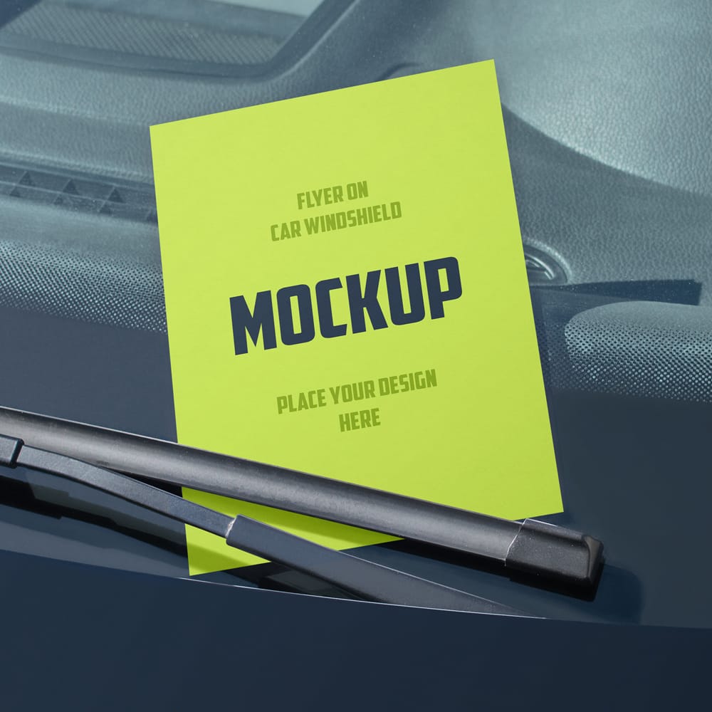 Free Flyer on Car Windshield Mockup PSD