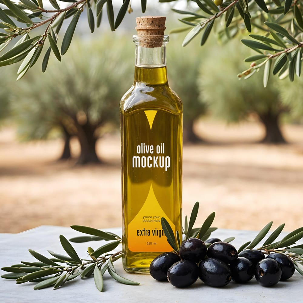 Free Glass Olive Oil Bottle Mockup PSD