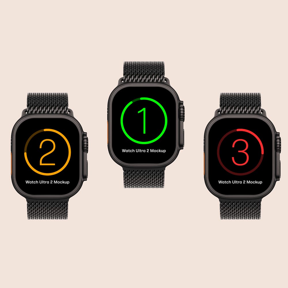 Free Multi Screen Apple Watch Ultra 2 Mockup PSD