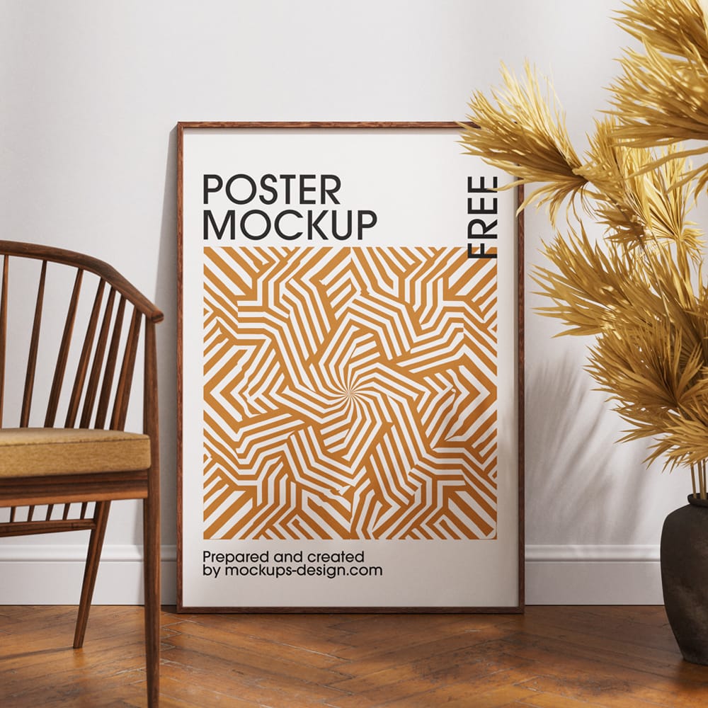 Free Poster Frame on the Floor Mockup PSD